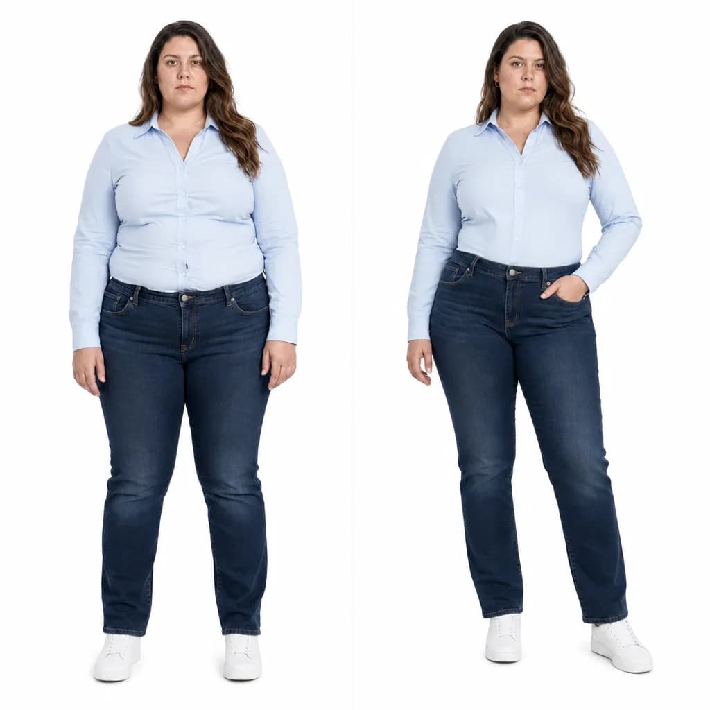 Shirt & jeans before and after wearing WoWearShape
